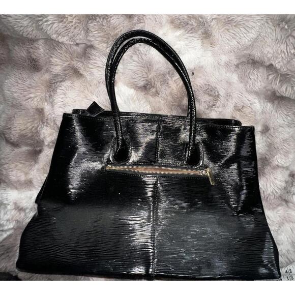 Tiffany & Fred Paris Structured Satchel Purse Black "Epi-Style" Patent Leather - Picture 15 of 15